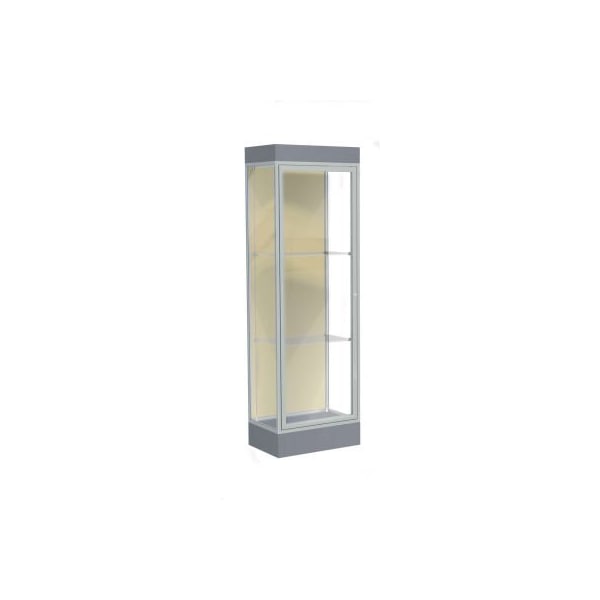Waddell Display Case Of Ghent Edge Lighted Floor Case, Silk Back, Satin Frame, 6" Carbon Mesh Base, 24"W x 76"H x 20"D 91LFSK-SN-CM - main